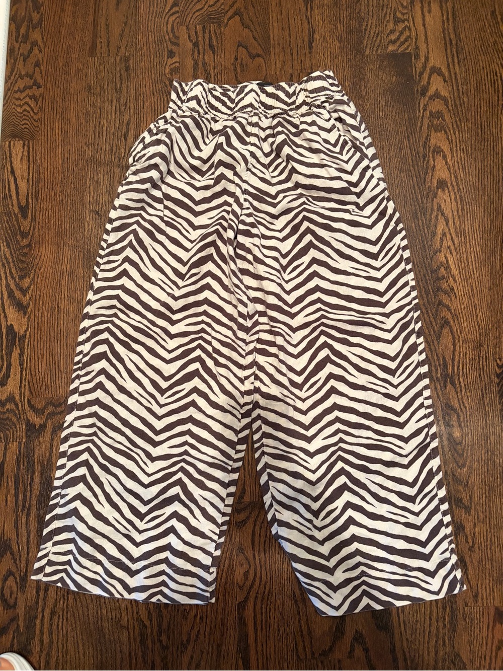 Tahari 100% LINEN Zebra-Print Wide Leg crop Pants